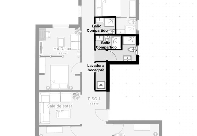 Rent by room in Salamanca - | Habitación España 1H2 | Exterior | Baño Comparti Rent by room in Salamanca - | Habitación España 1H2 | Exterior | Baño Comparti