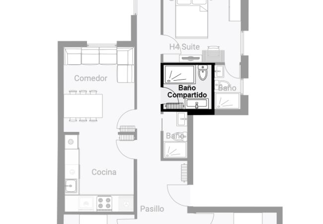 Rent by room in Salamanca - | Habitacion España 3H2 | Exterior | Baño Comparti Rent by room in Salamanca - | Habitacion España 3H2 | Exterior | Baño Comparti
